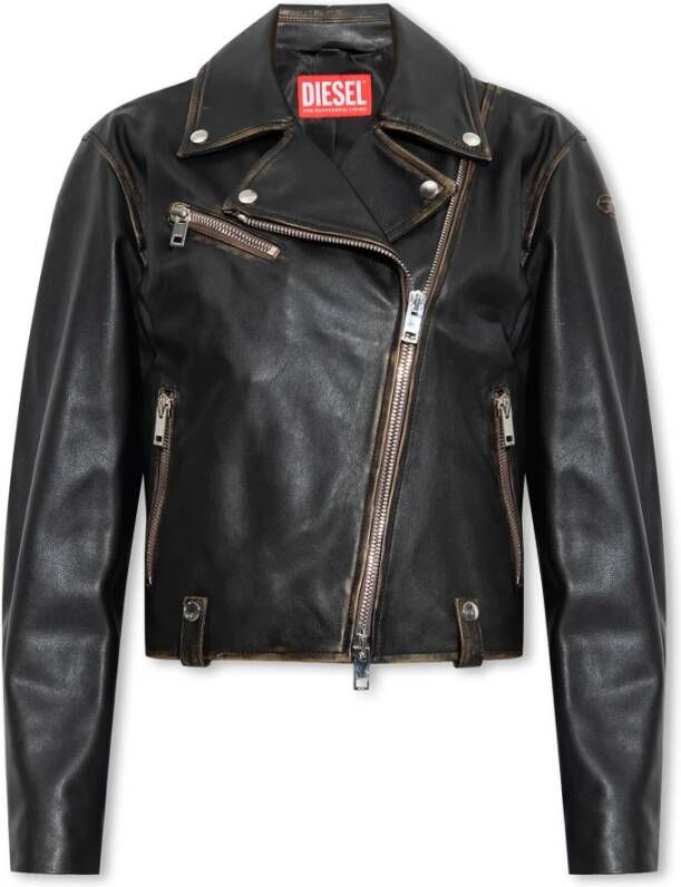 Diesel Biker jacket in tumbled leather Black Dames