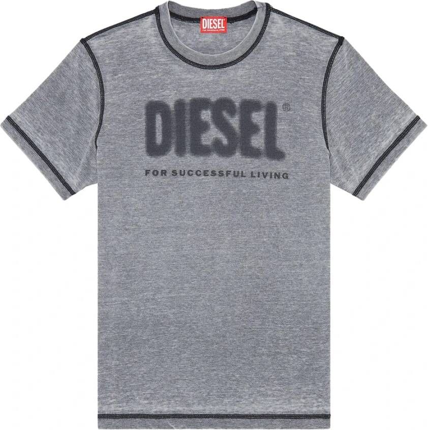 Diesel Grijze Burn Out Logo T-Shirt Grijs Heren