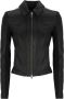Diesel Leather biker jacket with rib panels Black Dames - Thumbnail 1