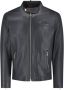 Diesel Leather biker jacket with distressed logo Black Heren - Thumbnail 1