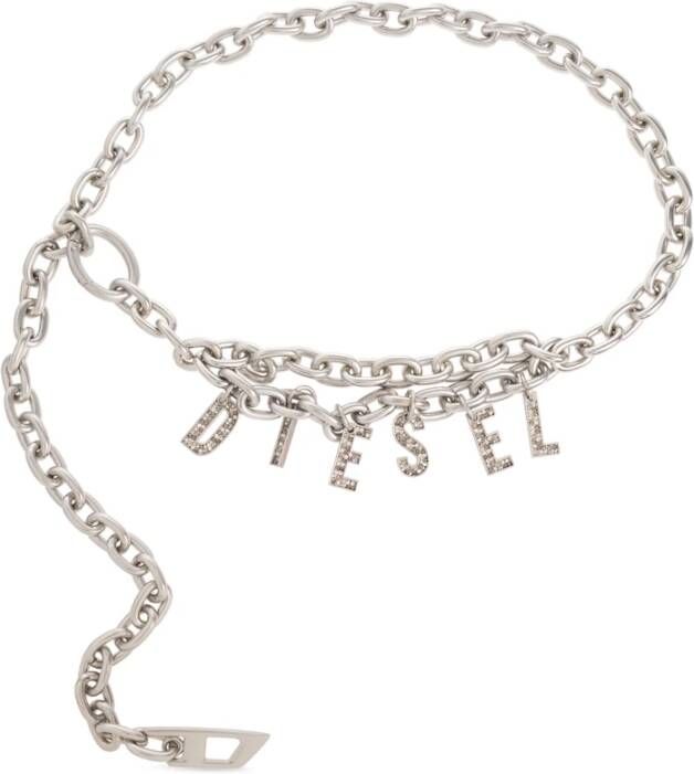 Diesel Chain belt with crystal logo charm Gray Dames