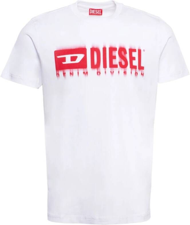 Diesel Slim Fit Katoenen T-shirt met Denim Division Logo White