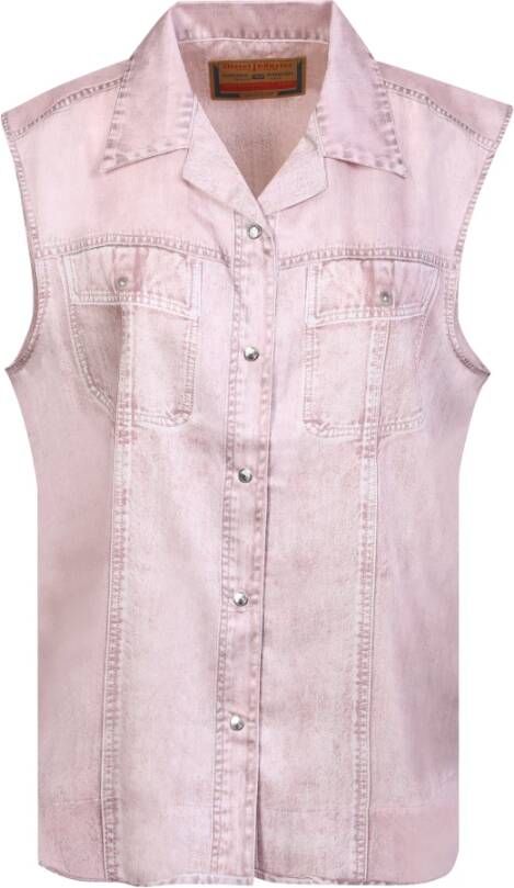 Diesel Mouwloze denim shirt met distressed effect Roze Dames
