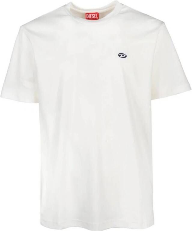 Diesel Biologisch Katoenen Wit T-shirt met Geborduurd D Logo White Heren