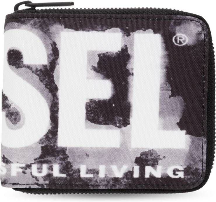 Diesel Zip wallet in logo-print fabric Black Unisex