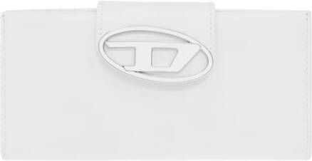 Diesel Leather continental wallet with logo plaque White Dames