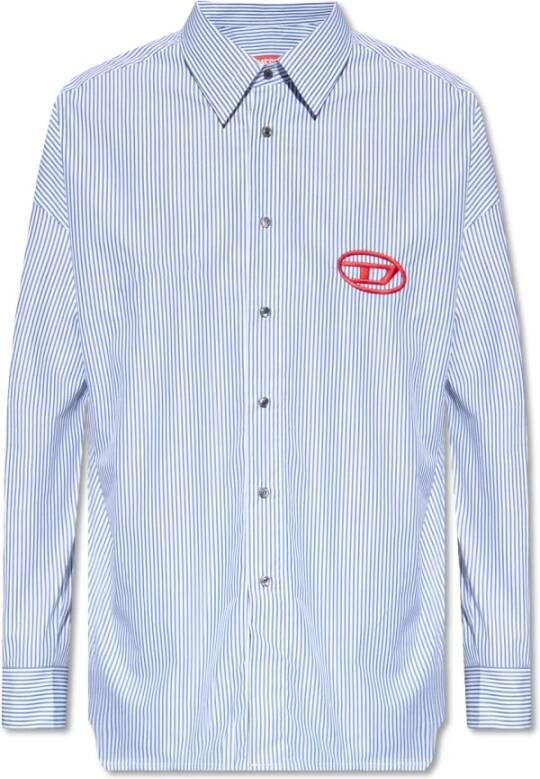 Diesel Loose fit shirt with embroidered logo Blue Heren