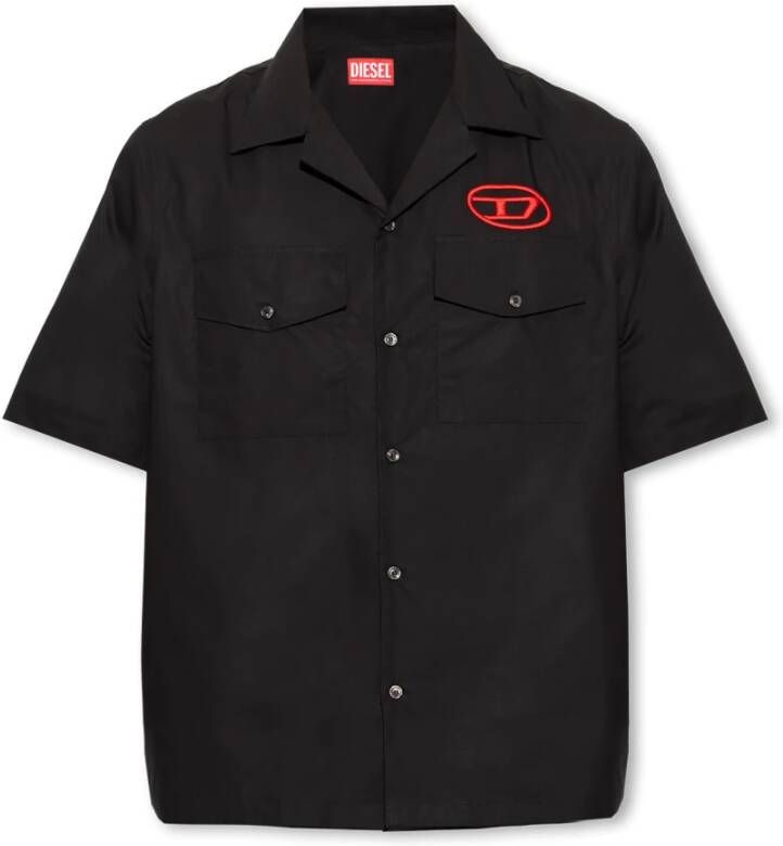 Diesel Bowling shirt with embroidered logo Black Heren