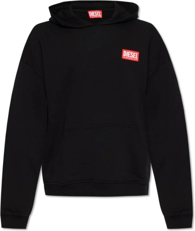 Diesel Oversized hoodie met logo patch Black Heren