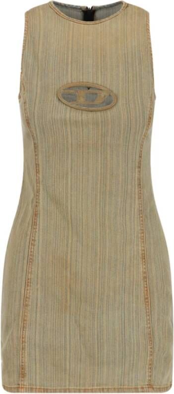 Diesel Beige Crewneck Jurk met Cut-out D Logo Beige Dames