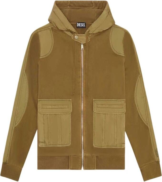 Diesel Sportieve hoodie met zakken en lichtgewicht nylon patches Groen Heren