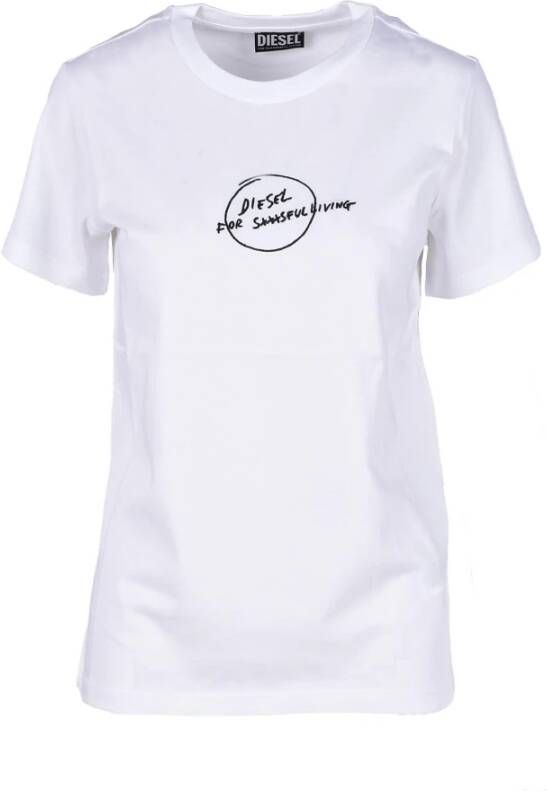 Diesel Stijlvolle Katoenen T-Shirt voor Vrouwen White Dames