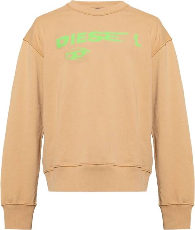 Diesel Katoenen trui met centraal logo Beige Heren