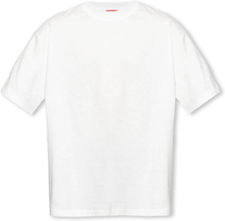 Diesel Heren Wit Katoenen T-shirt Geborduurd Logo Korte Mouwen White Heren