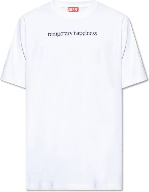 Diesel Wit T-shirt met geborduurd slogan logo White Heren