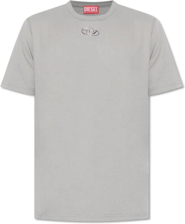 Diesel T-Shirt van katoenen jersey met logo plaquette Gray Heren