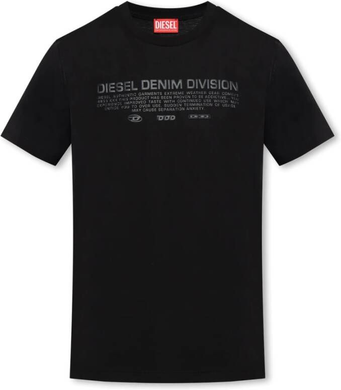 Diesel Heren Zwart Logo Print Katoenen T-Shirt Black Heren