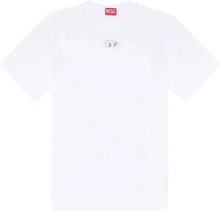 Diesel T-shirt met korte mouwen en D Metalen Logo Wit Heren