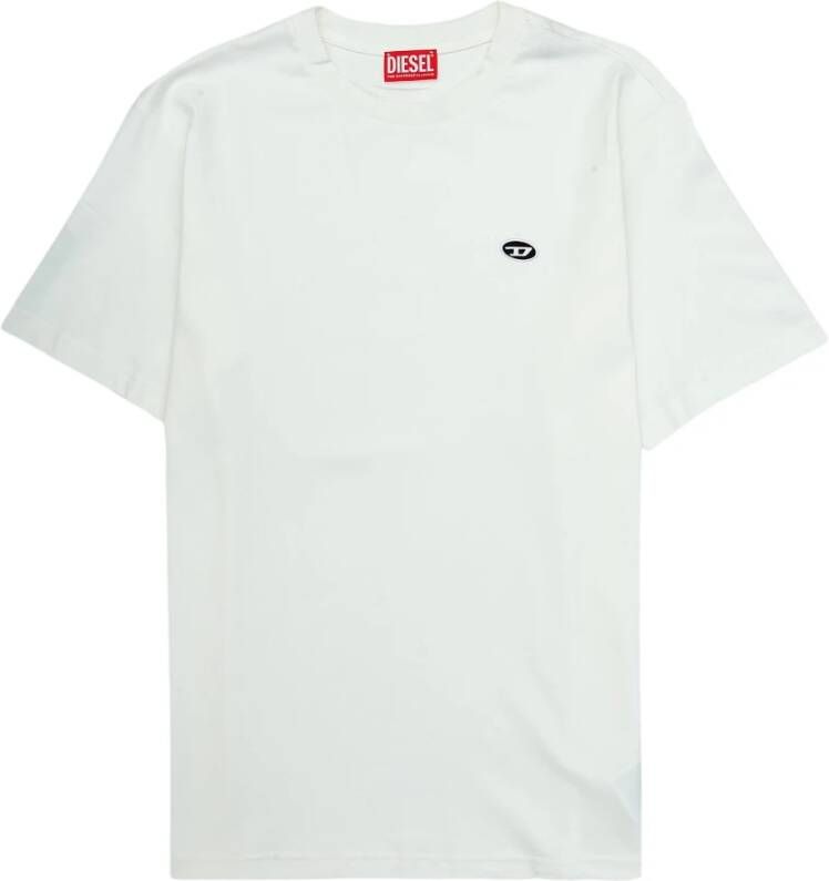 Diesel Biologisch Katoenen Wit T-shirt met Geborduurd D Logo White Heren