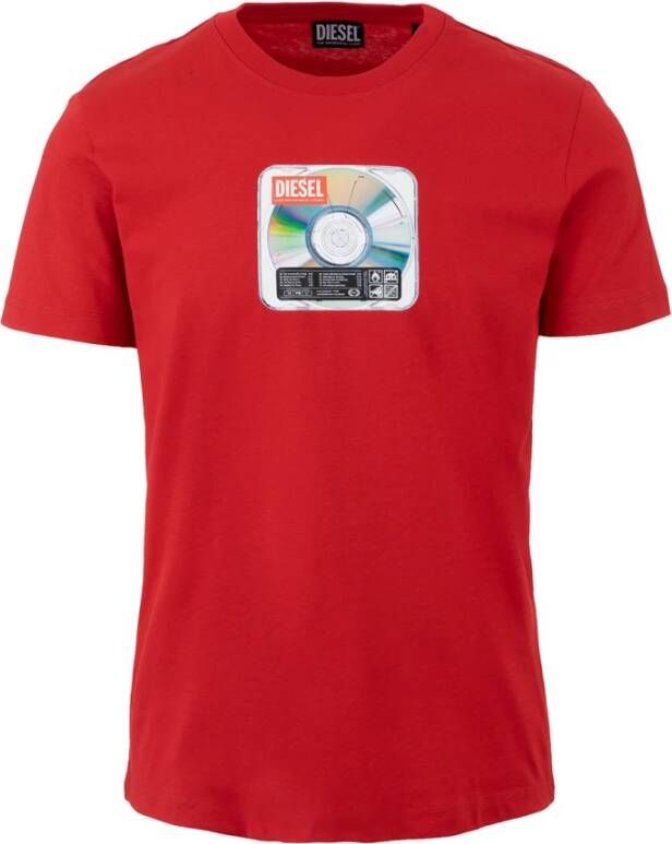 Diesel Rode T-shirt van compact katoen met digitale transferprint Rood Heren