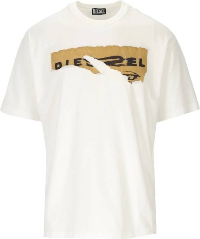 Diesel Peel-Off Print Crème T-Shirt White Heren