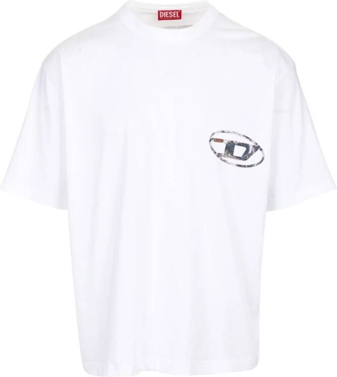 Diesel Ruimvallend T-shirt van katoenen jersey met Planet Print White Heren
