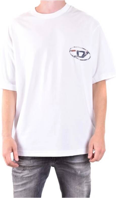 Diesel Ruimvallend T-shirt van katoenen jersey met Planet Print White Heren