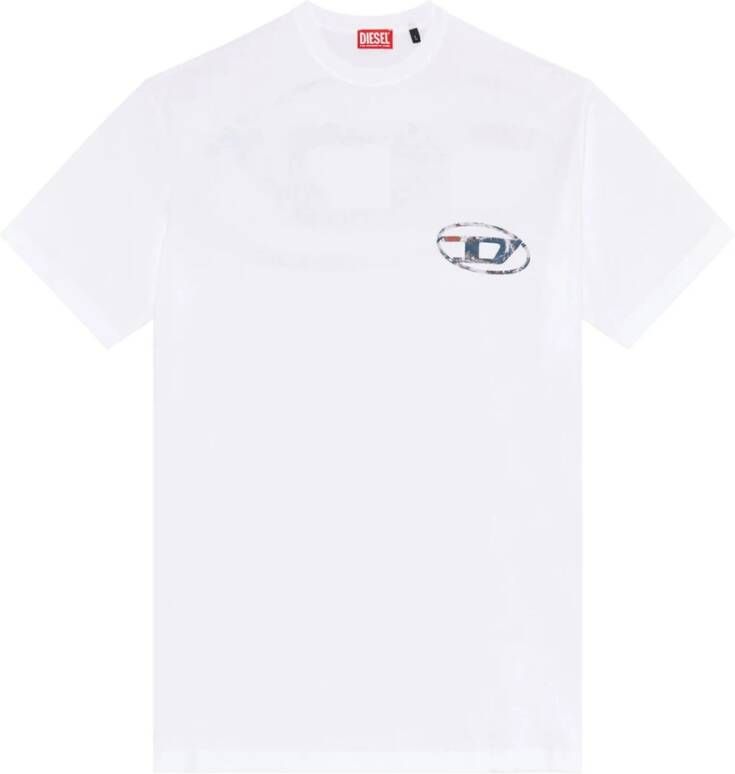 Diesel Ruimvallend T-shirt van katoenen jersey met Planet Print White Heren