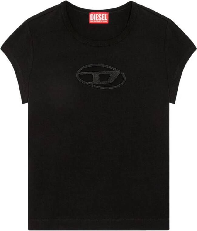 Diesel Zwart Slim Fit T-shirt met 3D Borduursel Black Dames