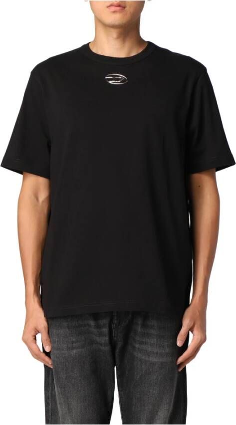 Diesel Heren T-shirt van katoen Zwart Korte mouw Logo D Zwart Heren