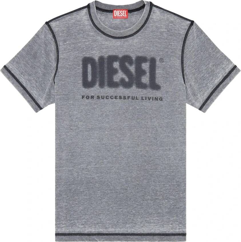 Diesel Grijze Burn Out Logo T-Shirt Grijs Heren