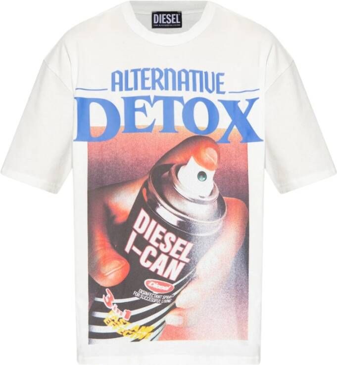 Diesel Oversized Heren T-shirt met Alternative Detox en Pure Energy Prints White Heren