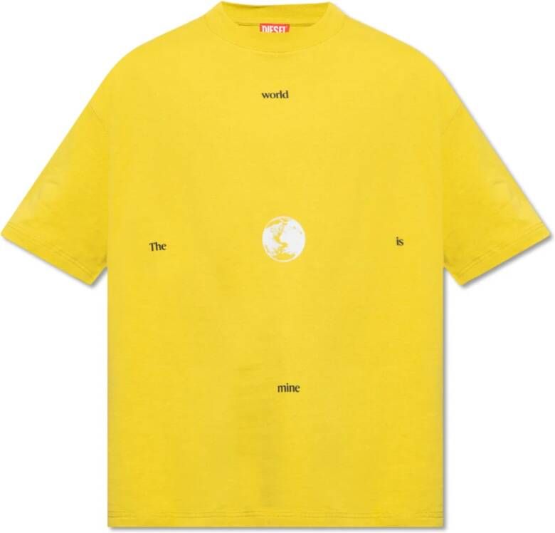 Diesel Geel Ruimvallend Katoenen T-Shirt Yellow Heren