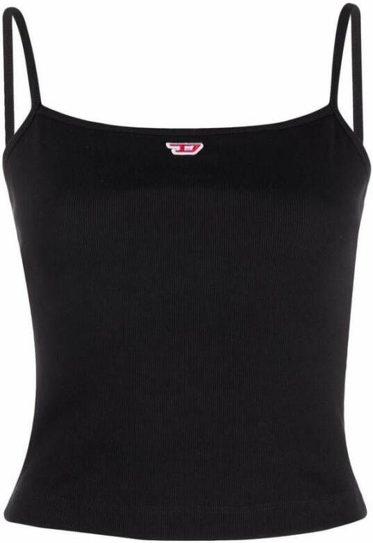 Diesel Zwart Geborduurde Patch Spaghetti Strap Shirt Black Dames