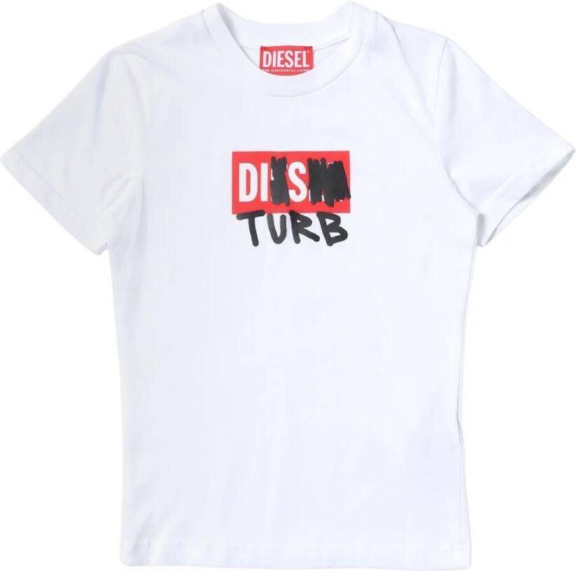 Diesel Kids Tdiegosb10 T-shirt met tekst Wit