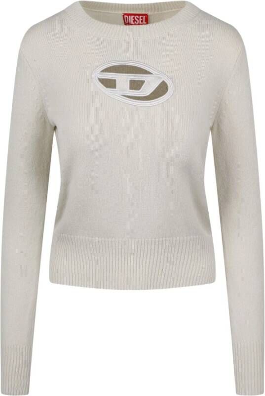 Diesel Trui met geborduurd logo en uitsparingen White Dames