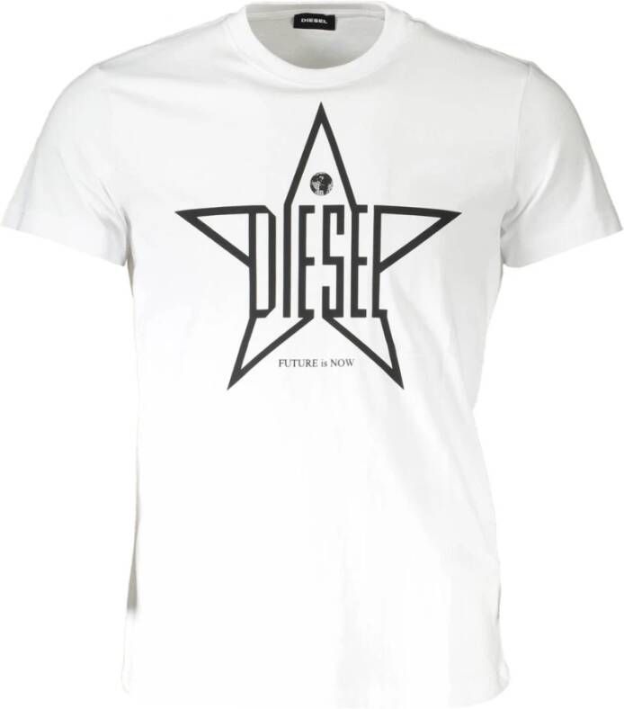 Diesel Wit Katoenen T-Shirt Korte Mouw Ronde Hals Logo Wit Heren