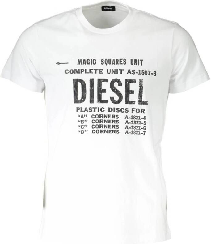 Diesel Wit Bedrukt T-Shirt met Ronde Hals White Heren