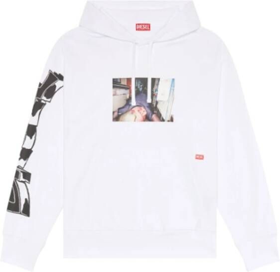 Diesel S-Macs-Hood-L3 hoodie met print White Heren