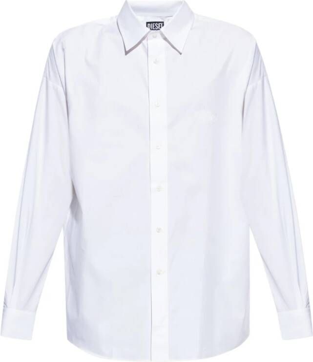 Diesel Witte Katoenen Overhemd met Knoopsluiting en Logo Borduursel Wit Heren