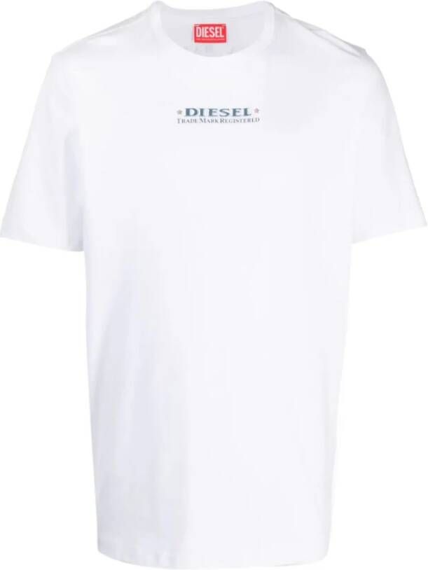 Diesel Witte Katoenen T-shirt met Logo Print White Heren