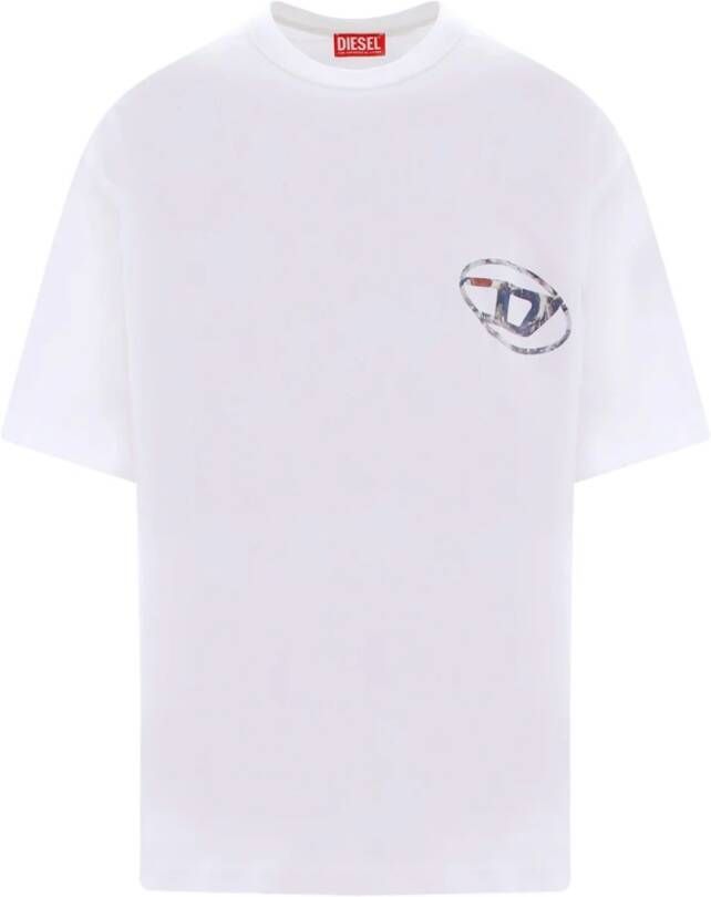 Diesel Witte Katoenen T-Wash-L6 Logo T-shirt White Heren