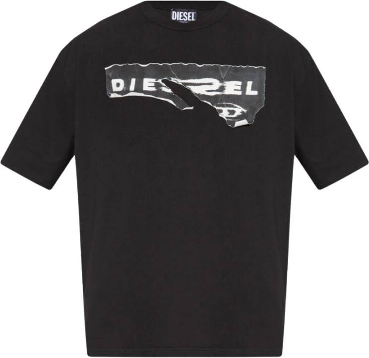 Diesel Zwart Katoenen Logo T-Shirt Zwart Heren