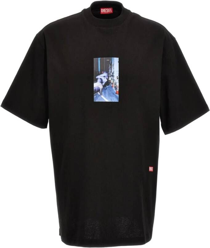 Diesel Zwarte katoenen T-shirt met print voor en achter Zwart Heren