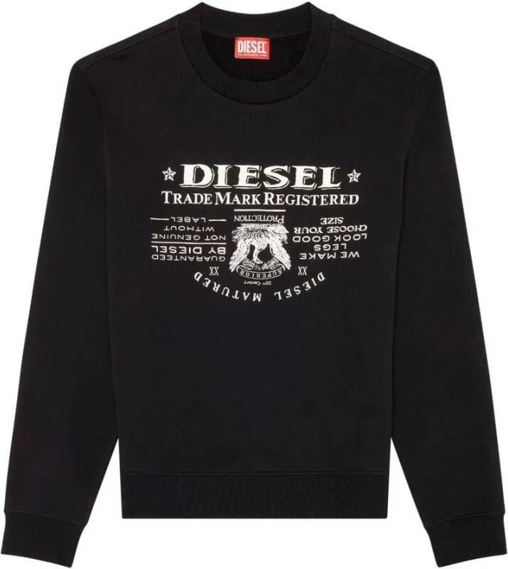 Diesel Zwarte Katoenen Trui met Logo Print Black Heren