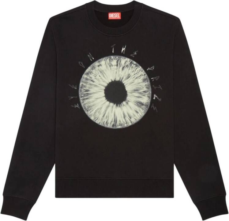 Diesel Zwarte sweatshirt met grafische oogprint en slogan Black Heren