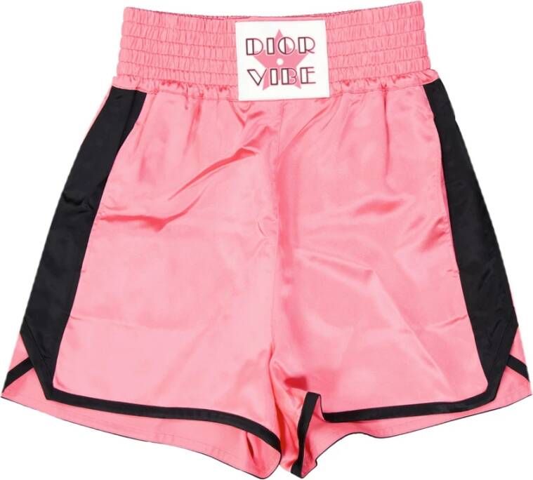 Dior Satijnen Shorts met Elastische Taille en Logo Detail Roze Dames