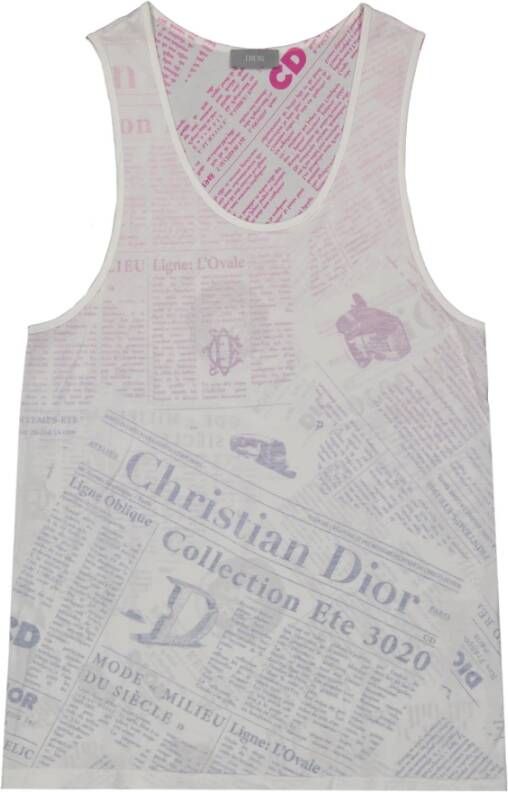 Dior Gedrukt Mouwloos Katoenen T-Shirt White Heren