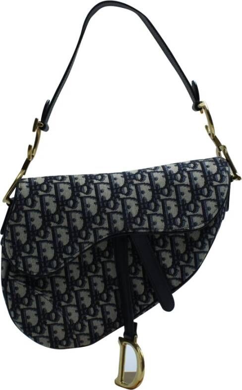 Dior Vintage Dior zadeltas met geborduurde schouderriem in blauw katoen Blauw Dames
