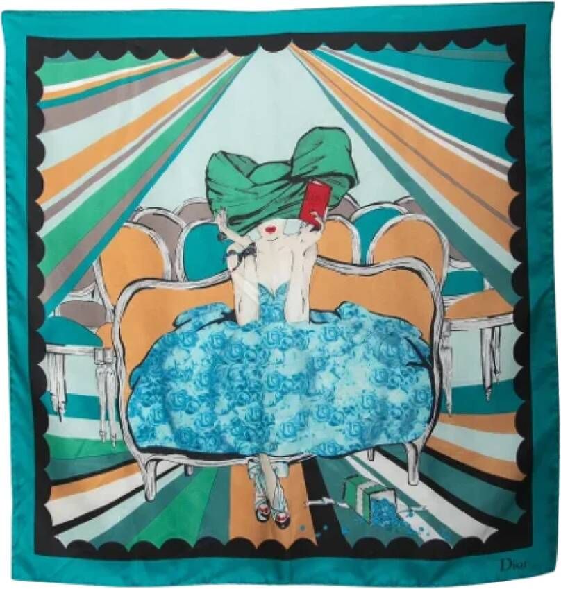 Dior Vintage Pre-owned Silk scarves Groen Dames